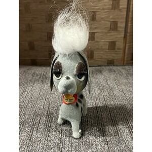 Regd Designs Vtg Flocked‎ Dog w/ Attitude! Velvet Gray w/ Spots Very Good Cond!